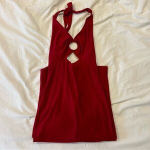 Red bodycon midi dress with cutout detail and open back
